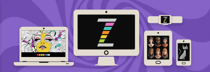 image showing from left to right, a pink circle, purple button and a purple bowler hat all on a blue background